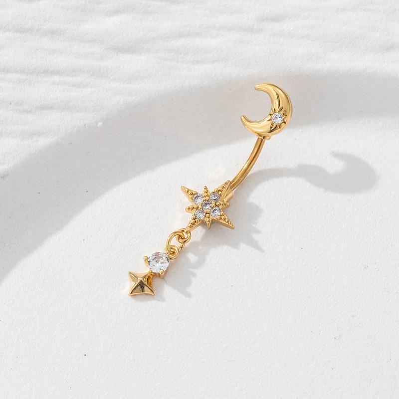 Sexy Women's Charm Moon Star Pendant Perforated Navel Ring Music Festival Jewelry Accessories Hexagram Belly Button Piercing
