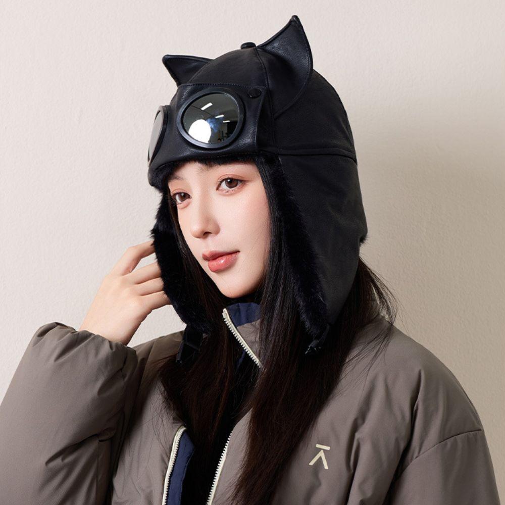 Plush Warm Ski Hat Windproof Cycling Lei Feng Hat Winter Pilot Hat With Goggles Outdoor
