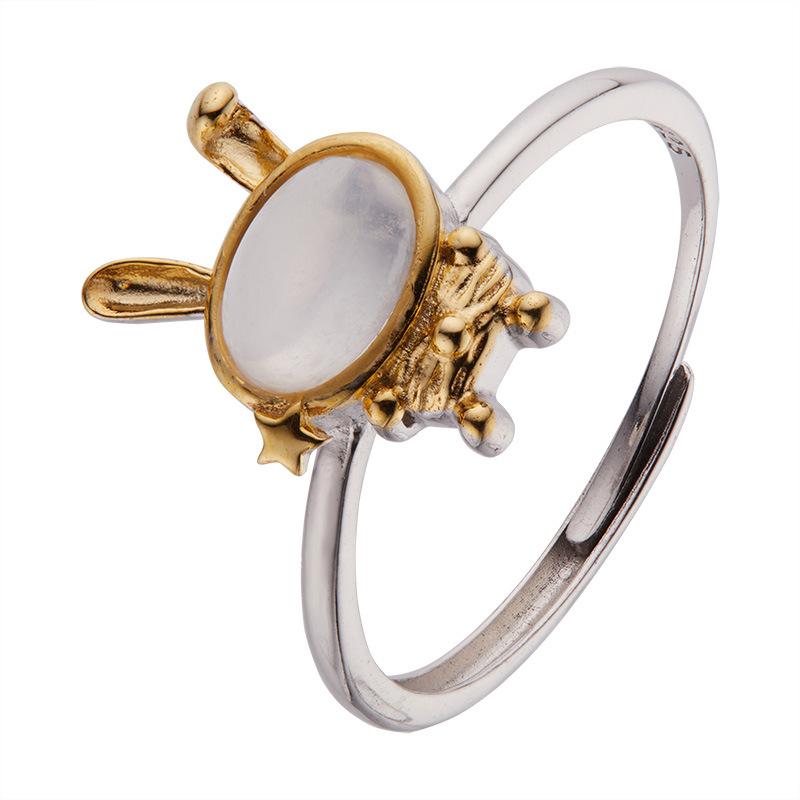 

Niche Design Colored Treasure Jewelry S925 Sterling Silver Set With Natural Moonstone Gemstone Ring Girl Bunny Ring adjustable opening