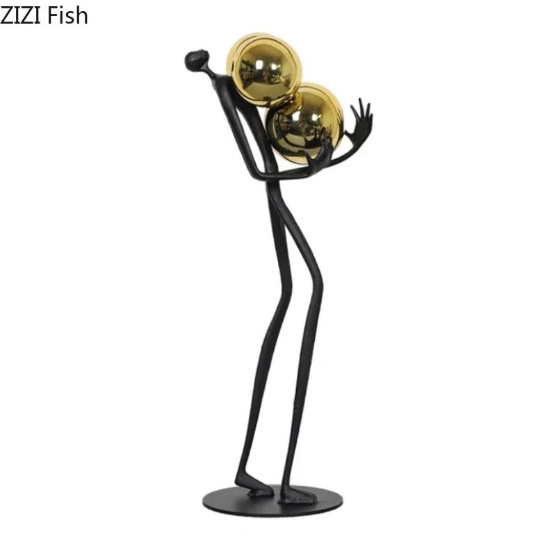 Minimalistische schwarze Streichholzmännchen Ornamente Goldene Kugel Dekorative Charakterstatue Schreibtischdekoration Abstrakte Figurenskulptur
