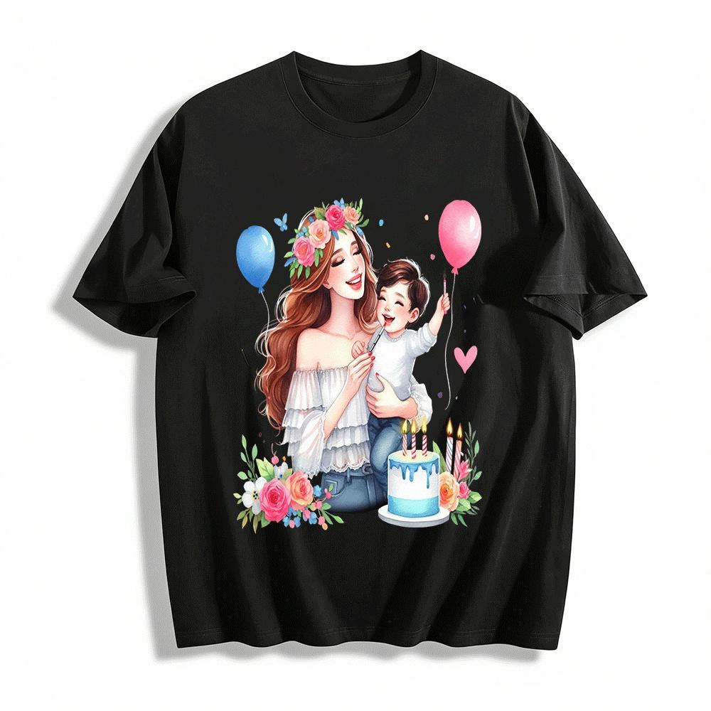Mom And Kid Birthday Themed Print Casual Adult Top Pure cotton T-shirt XXS