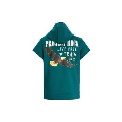Tricou cu mânecă scurtă, cu glugă, cu mânecă scurtă, cu imprimeu animal, cu literă de tip rock, pentru bărbați, verde mușchi 1383209-449