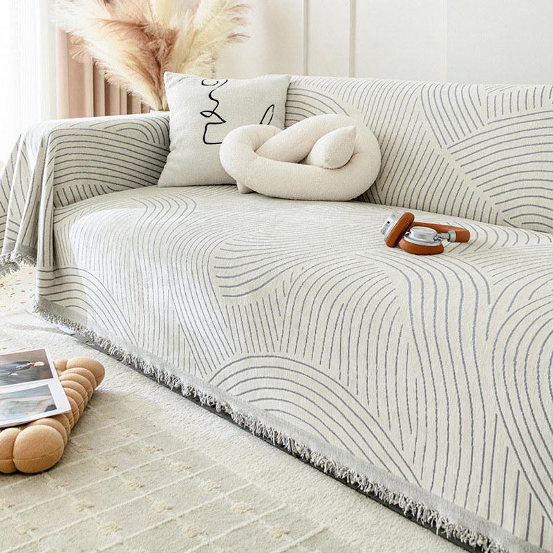 

Чехол для дивана в полоску из шенилла в скандинавском стиле на 3/4-местный диван Г-образной формы, чехол для дивана с защитой от царапин от кошек, полотенце, цельный 180x130cm серый