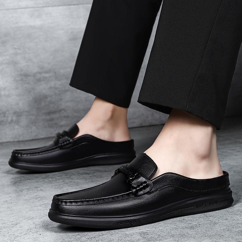 Fashion Fashion Half Drag Casual Leather Mules Slippers Men Leisure Walk Sandals Outdoor Beach Slides Shoes Elegantes Man Business Shoes