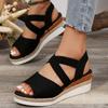 Fashion Ankle Cross Band Wedges Women's Sandals Elastic Strap Solid Non Slip Platform Sandalias Outdoor Soft Comfortable Ladies Zapatos