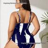 European & American 2024 Plus Size Printed Halter Backless Ruched Bikini for Women