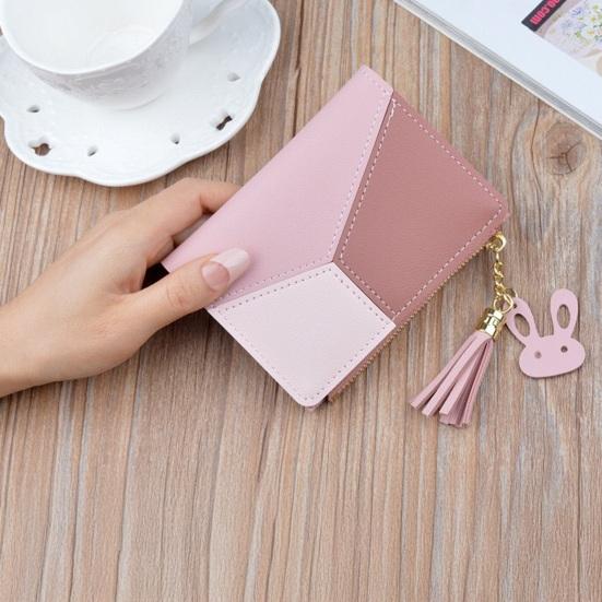 Color Block Women Wallet Slim Card Holder Wallet Bifold Mini Wallet with ID Window Zipper Coin Pocket for Travel Work Daily Use