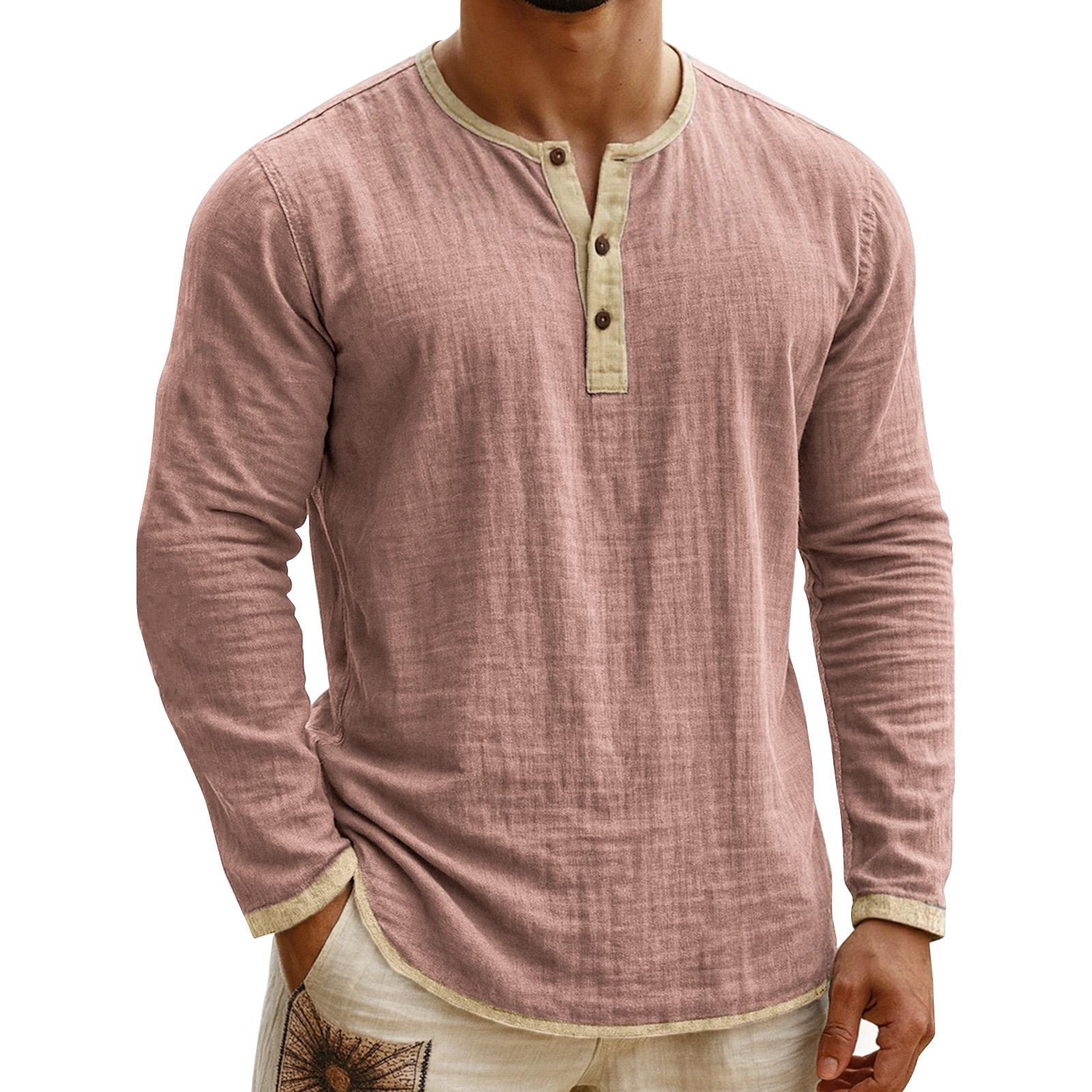 

Мужские однотонные топы с длинным рукавом на пуговицах, мужские повседневные модные топы с длинным рукавом XXL розовый