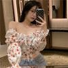 Sweet and Spicy Floral Versatile Shirt for Women Autumn New High Waist Navel Short Top French Niche Long Sleeve Shirt
