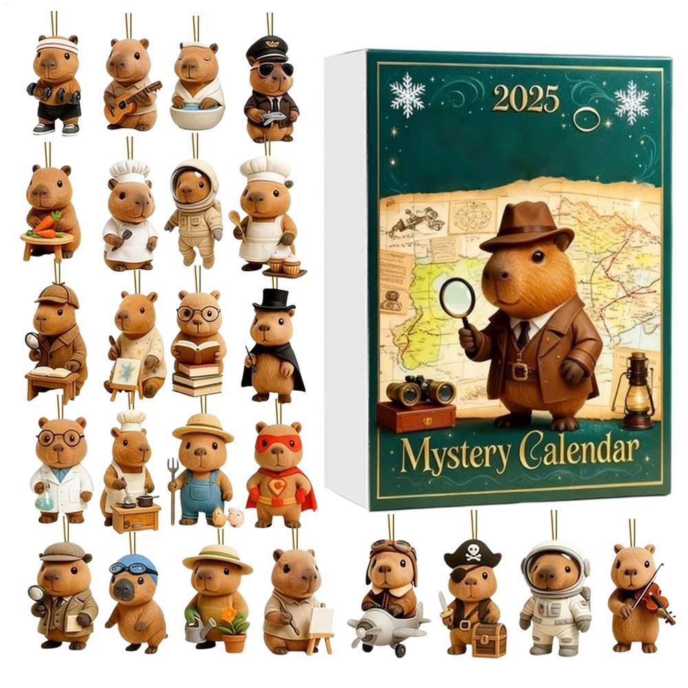 24Days Advent Capybara Toy Christmas Countdown Calendar 2D Flat Acrylic Pendant For Festive Car Rearview Stocking Stuffer Mantel