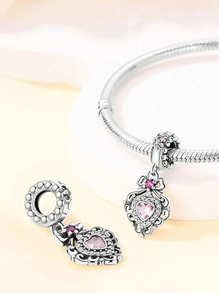 Charms Plata Copper Colors Sweet Diamond Heart Beads Charm Pendant For Original Bracelet For Women Diy Jewelry Love Gift