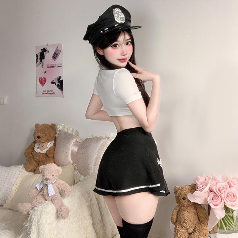 Sultry Low-Waisted Police Uniform Lingerie Set with Removable Mini Skirt