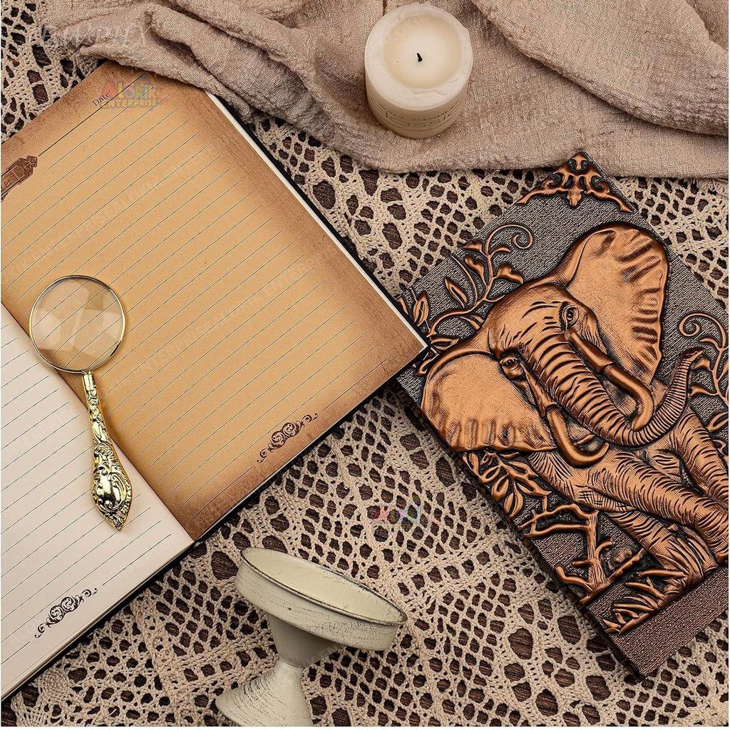 Superaura 3D Copper Elephant DND Vintage Leather Journal Writing Notebook with 200 Pages A5 Journal Diary,Antique Handmade Diary