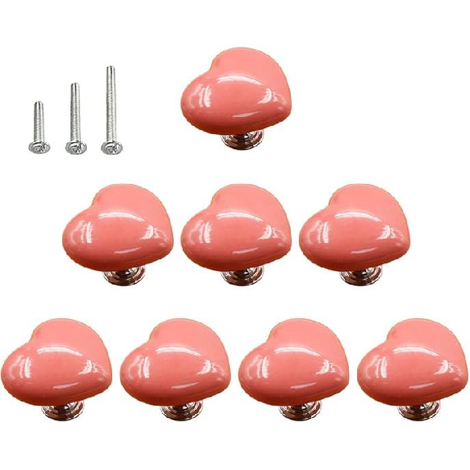 HUAMULAN 15PCS Glossy Ceramic Knobs Heart Shape Cabinet Dresser Pulls Door Handles Cupboard Wardrobe Drawer,3 Size Mounting Screws, Assorted Color