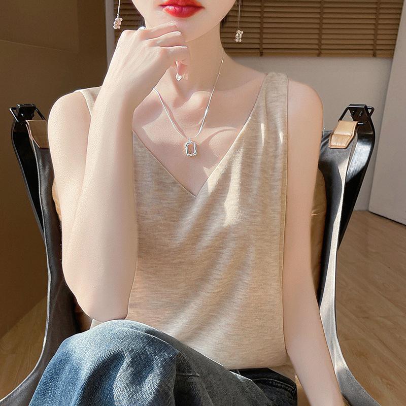 New Summer V-neck Knit Camisole with Double Shoulder Straps - Lightweight Women's Innerwear.