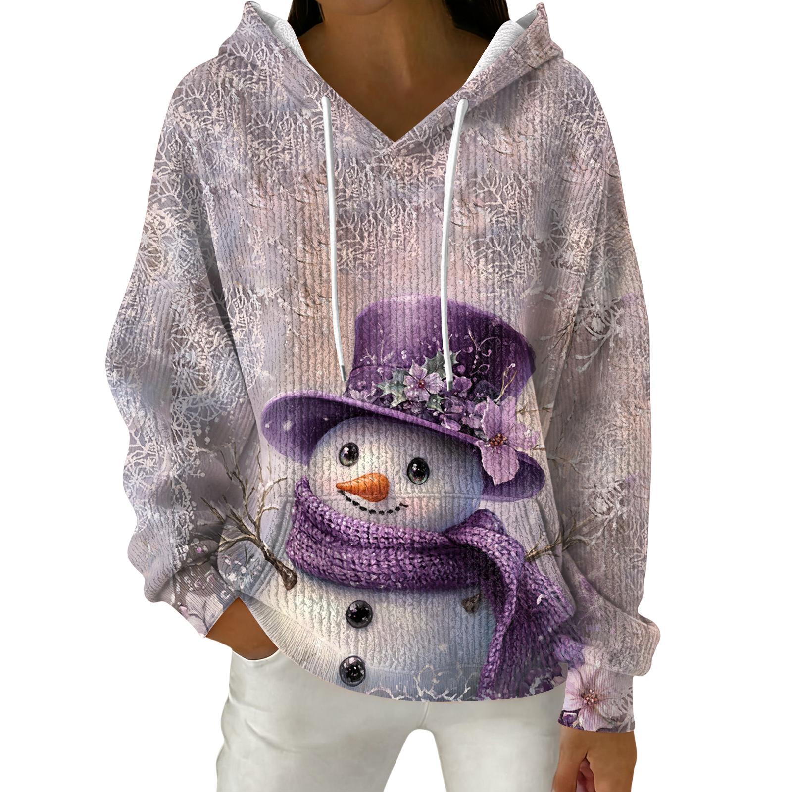

Женский модный повседневный пуловер с рождественским принтом, толстовка с капюшоном и длинными рукавами XXL фиолетовый