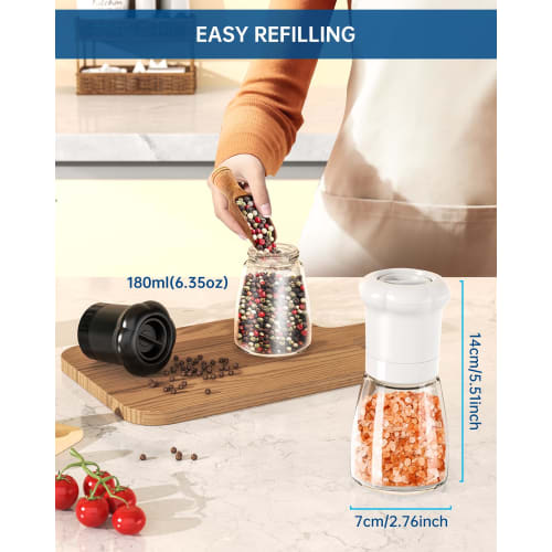 CIRCLE JOY Manual Pepper Mill, Spice Mill for Professional Chefs, Refillable Pepper Shaker, Ceramic Blade, Adjustable Coarseness, BPA-Free 180ml Glass