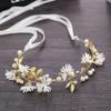 Gold Leaf Daisy Flower Pearl Headband Tiaras Garlands Hairband