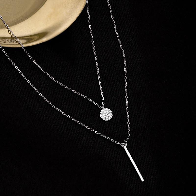 Beixi s925 Sterling Silver Double Layer Necklace: Women s Simple Diamond Inlaid Clavicle Chain Choker 925 Silver белый