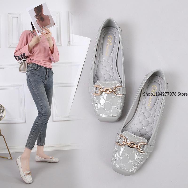 Mode 2025 Damen Leder Ballerinas Frühling Neu Lässige Mode Weiche Sohle Atmungsaktiv Lackleder Pinke Ballerinas Lackleder Damen