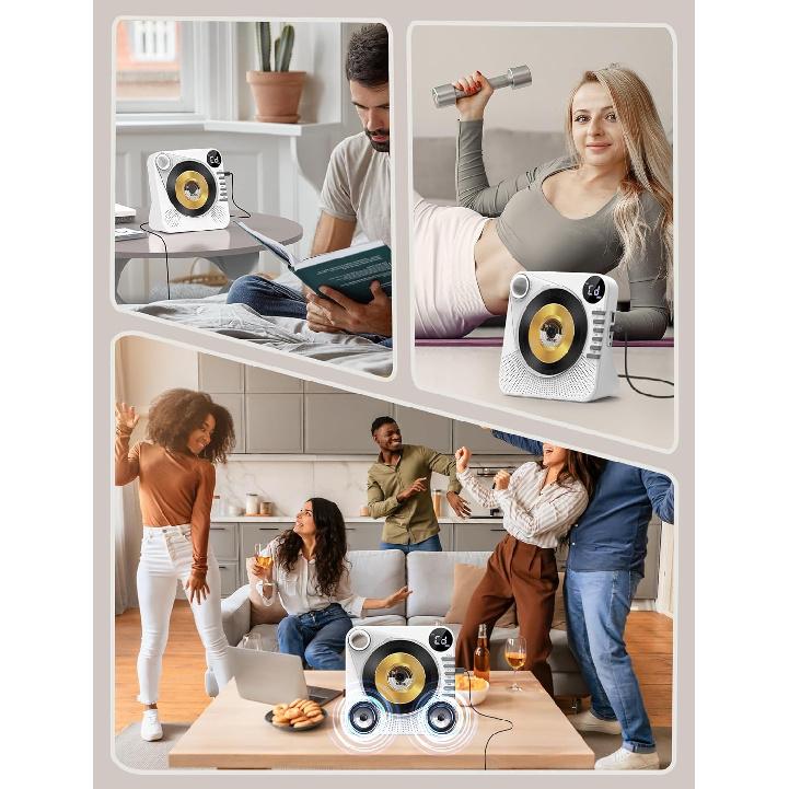 Desktop CD Player Bluetooth with HiFi Dual Speaker, CD Player with Remote Control,Dust Cover,LCD Display,Sleep Timer,USB/AUX/3.5mm Earphone Jack