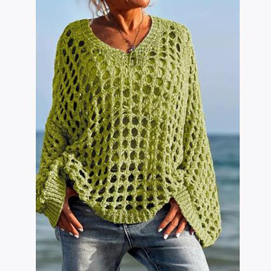 Loose Casual Versatile Cut-out Long Sleeve Women's Oversized Knitted Sweater Sun Shirt