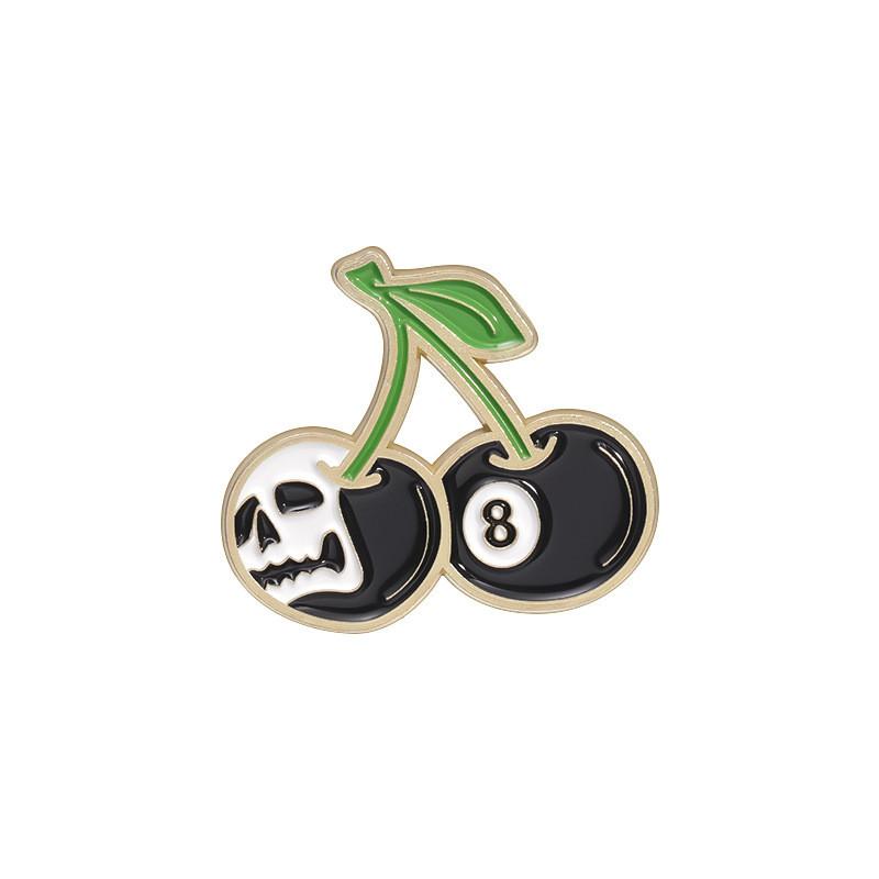 Stylish Black 8 Ball Design Metal Brooch Innovative Cherry Skull Cartoon Character Pin For Trendy Outfits