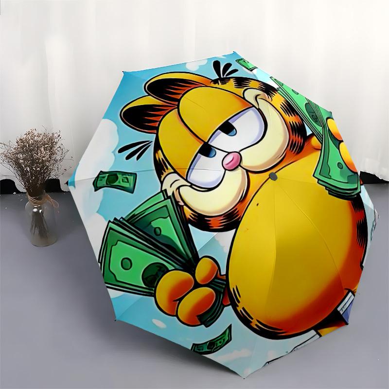 1pc Garfield Automatic Cute Umbrella | Portable Foldable 8-Rib Manual Open, Cute Halloween & Christmas Gift for Outdoor, Casual Accessory, Durable Can