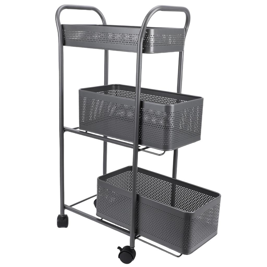 3 Tier Rolling Cart, Hvy Duty Steel Utility Cart with Sliding Mesh Basket and 4 Wheels, for Kitchen, Bathroom, Bedside, Laundry Room