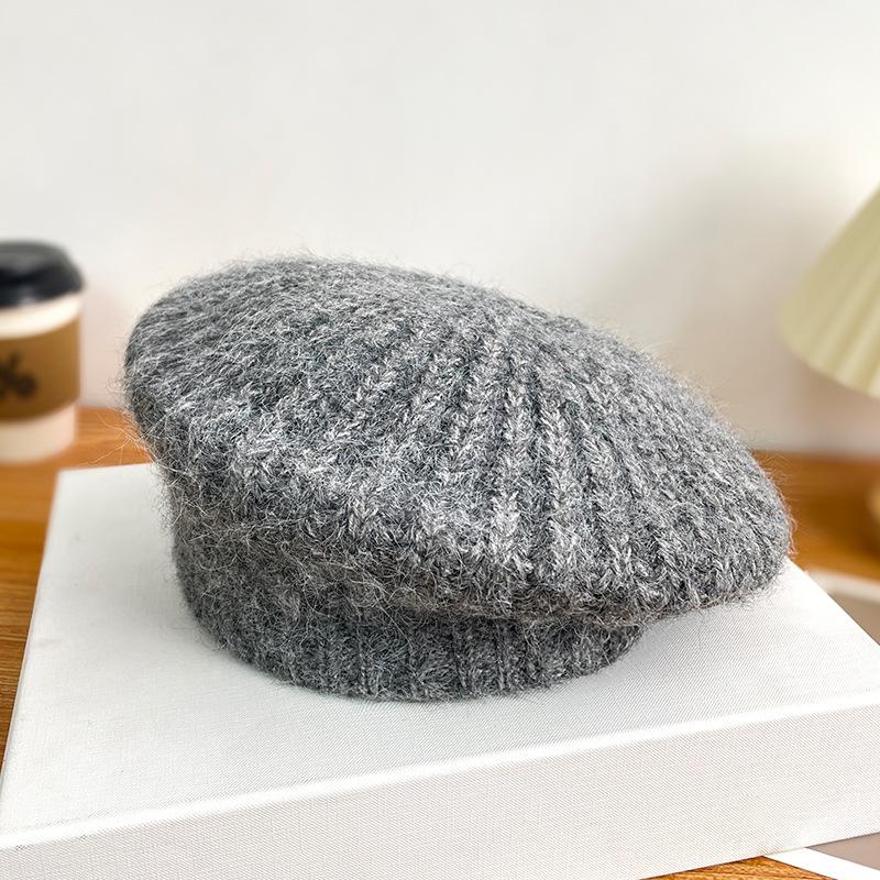 

Мохеровая шапка с большой головой Осень и зима Женская теплая и модная универсальная шерстяная беретка Корейский стиль Облегающая лицо Шляпа маленького художника One Size