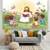 2D Religiöser Kinder Hintergrund, Jesus mit Engeln im Garten Fotografie Banner