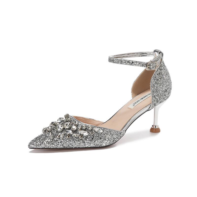 Élégants Talons Hauts à Paillettes avec Une Bride en Strass – Parfaits pour les Mariages et les Banquets