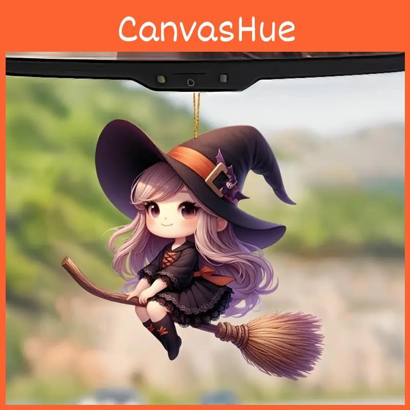 Acrylic Car Halloween Decoration Pendant Cartoon Witch Broom Supplies Interior