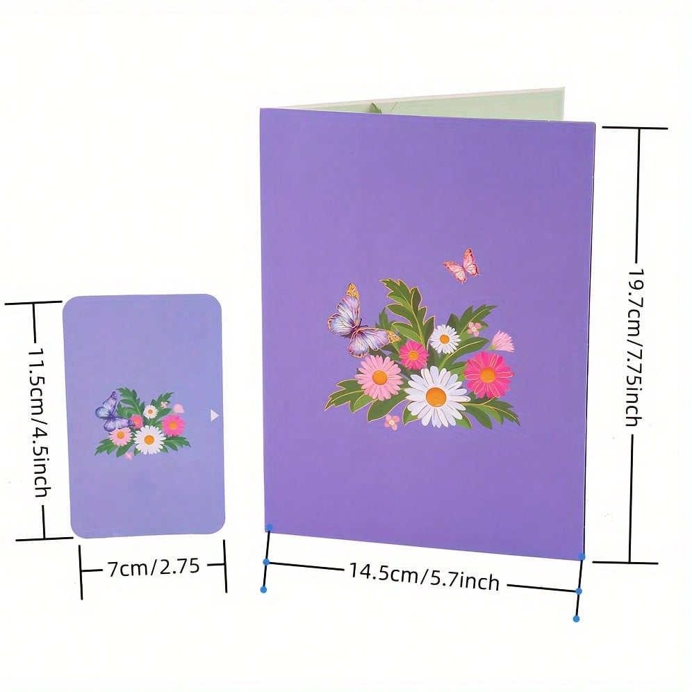 1 Stück Lebendige 3D Pop-Up Grußkarte, Bunte Schmetterlinge & Gänseblümchen, Perfekt für Geburtstag Muttertag Hochzeit