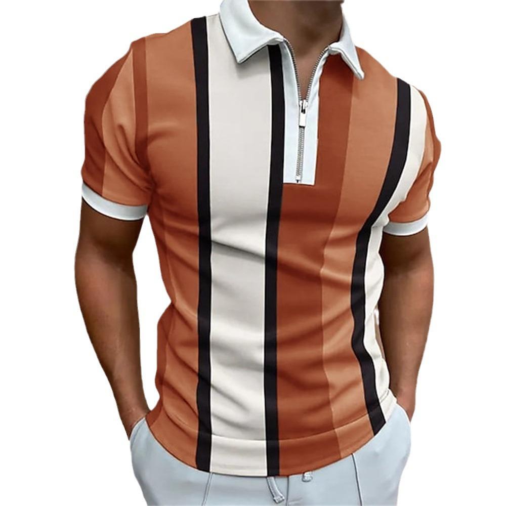 Pánské 3D polo tričko na zip s krátkým rukávem, s límečkem, pulovr, ležérní pánské oblečení, jeden kus