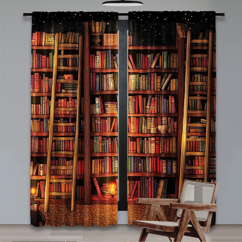 

2 шт. Шторы для книжной полки Винтажные книги Библиотека Книжный шкаф Принт Книжная полка Декор комнаты Шторы для окна Драпировка для гостиной Спальни 29x65in(75x166cm)