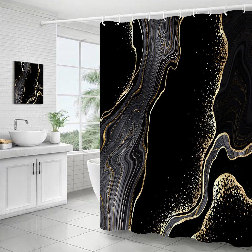 Abstract Blue Marble Shower Curtains Ink Art Textured Pattern Modern Polyester Fabric Home Bathroom Curtain Decor Set With Hooks