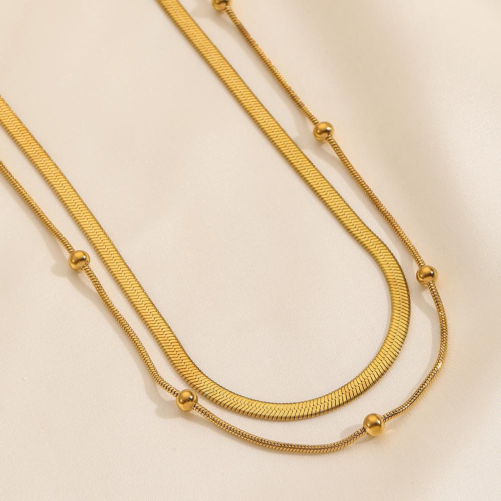316L Stainless Steel Simple 2 Layer Circular Bead Snake Bones Chain Ladies Necklace Fashion Exquisite