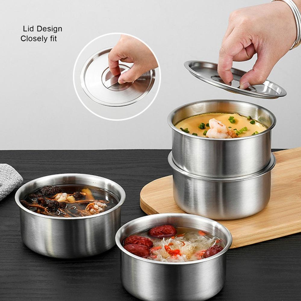 Rustless Steel Metal Bowl Round Deep Bowl Egg Custard Bowl Food Container Egg Custard Making