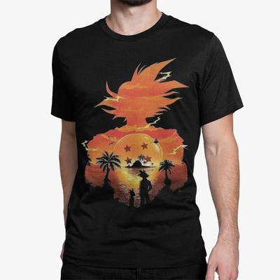 Dragon 4 Sterne Goku Vegeta Silhouette Anime Herren Bio-T-Shirt Otaku Manga