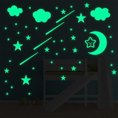 Samolepky svítící ve tmě Hvězdy Měsíc Meteor Nástěnné samolepky Dekorace na zeď do ložnice Dětský pokoj Kreslené luminiscenční samolepky