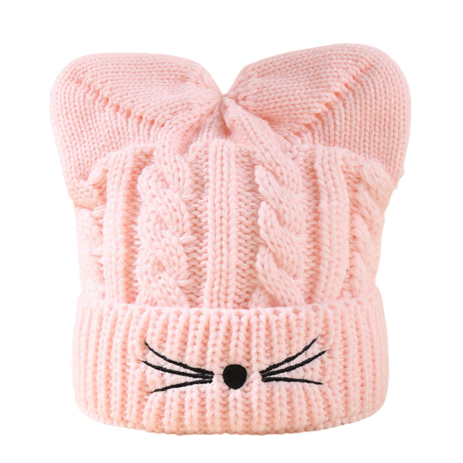 

Winter Fun Hat Cats Ear Knitted Hat Kitten Ears Fun Embroidered Whisker and Kitten Ears for Children рожевий