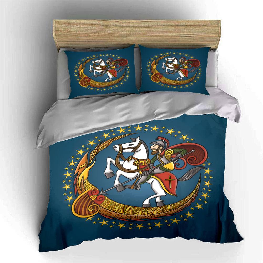 Middeleeuws Ridder Embleem Set  kinderslaapkamer en volwassen slaapkamer decoratie, Prachtige drievoudige beddengoedset cadeau EU Twin 135X200cm&set blue