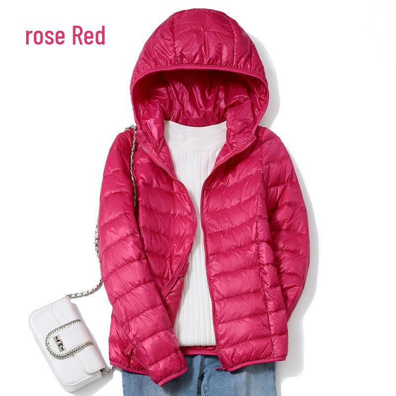 2023 Women's Lightweight Hooded Down Jacket - Slim Fit, Plus Sizes, Autumn/Winter, White Duck Down.