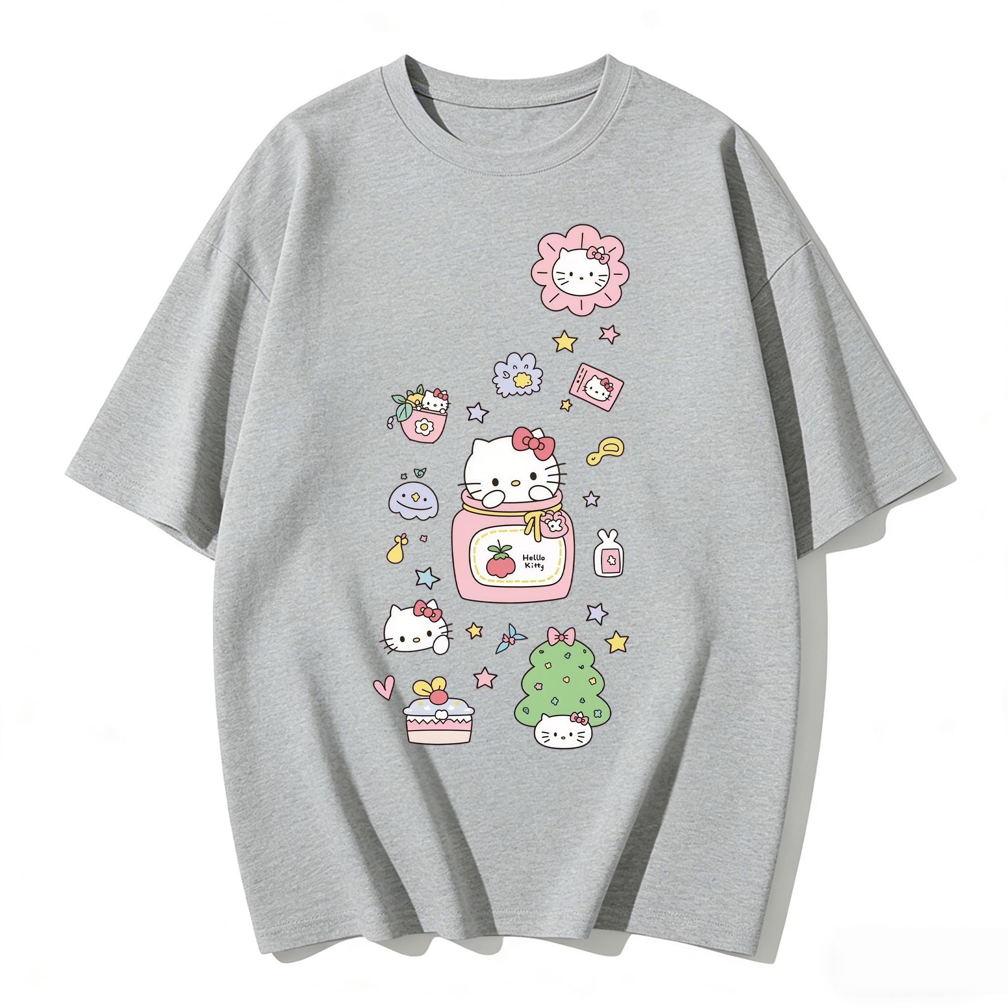 

2026 Summer Hello Kitty Cartoon Printed Short Sleeve Pure Cotton Tshirt Womens Tees Parentchild Outfit Classic Fashion Tops S