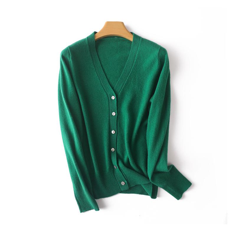Elegant Merino Wool V-Neck Cardigan - Women's Lightweight Autumn Sweater