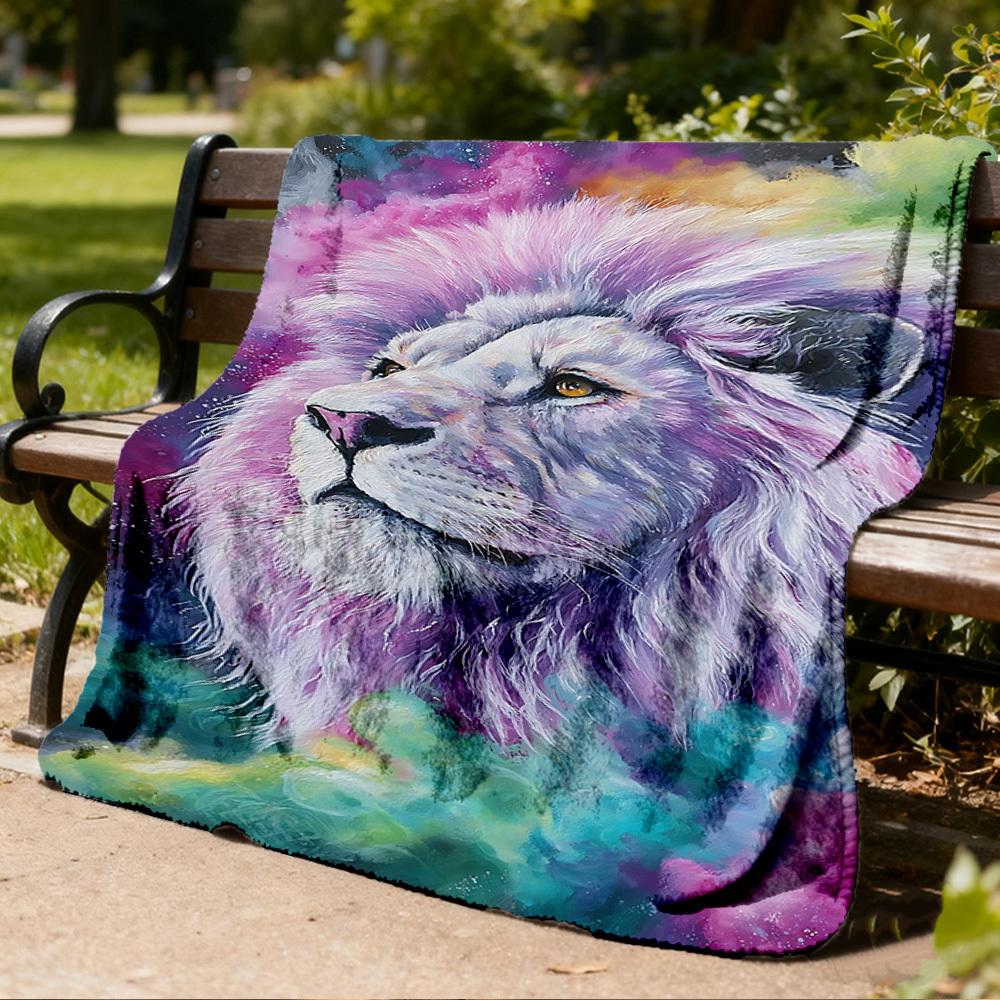 1pc Lion Art Print Throw Blanket Polyester Fiber, Lightweight Flannel, Soft & Warm, All Season Use for Outdoor, Camping Digital Print