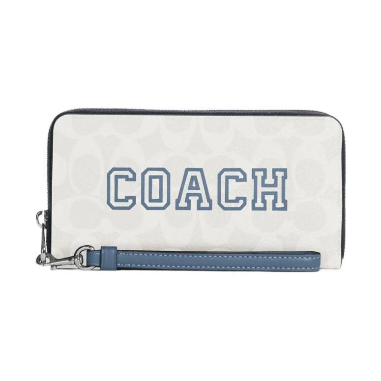 Coach Women's Zip Around 19 Classic Monogram Print Zipper Closure Multi Card Slots Smooth Leather Coated Canvas Wristlet Clutch Wallet Small Cb856-Svuob