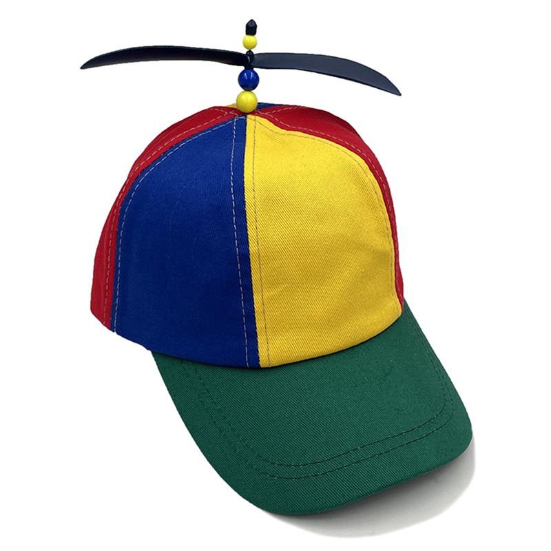 Parent-Child Matching Hats Baseball Caps Sun-Shielding Duckbill Caps Rainbow Patchwork Top Propeller Hats