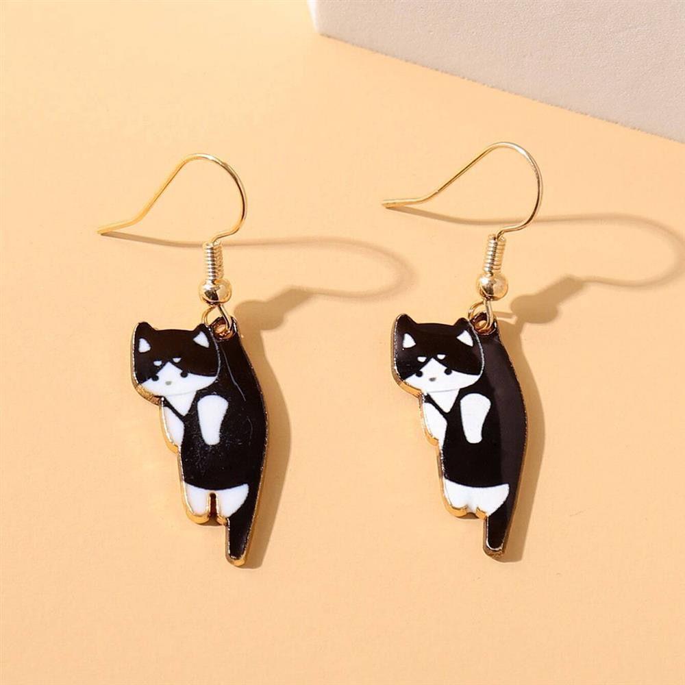 6 Colors Cartoon Animal Cat Alloy Dangle Earring for Women Lovely Simple Daily Kitten Ear Zircon Wholesale Christmas Gift